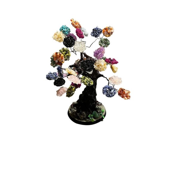 Bonsai Tree Stones Large  Multicolor Stone Tree w/Pyrite on Wood Base - Picture 9 of 12